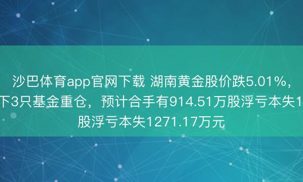 沙巴体育app官网下载 湖南黄金股价跌5.01%,银华基金旗下3只基金重仓,预计合手有914.51万股浮亏本失1271.17万元