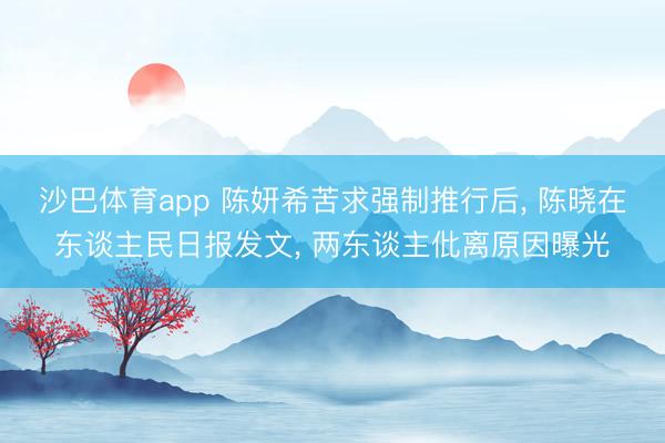 沙巴体育app 陈妍希苦求强制推行后， 陈晓在东谈主民日报发文， 两东谈主仳离原因曝光