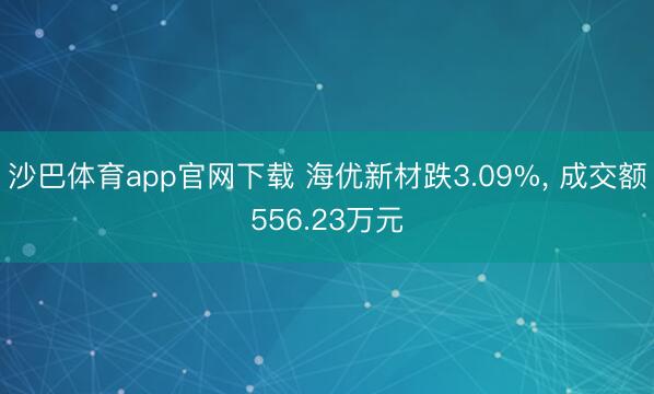 沙巴体育app官网下载 海优新材跌3.09%， 成交额556.23万元