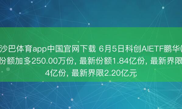 沙巴体育app中国官网下载 6月5日科创AIETF鹏华(589090)份额加多250.00万份， 最新份额1.84亿份， 最新界限2.20亿元