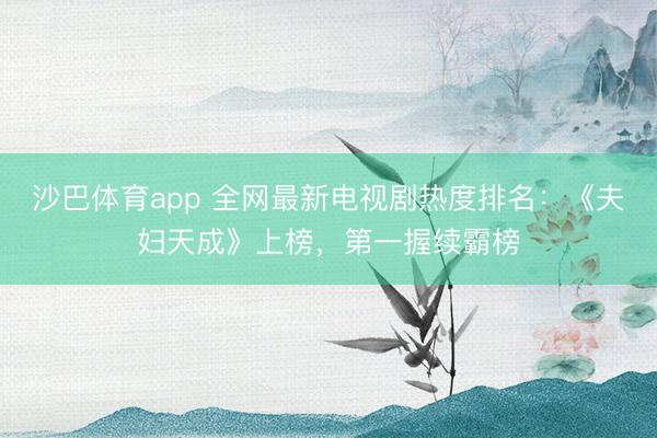沙巴体育app 全网最新电视剧热度排名：《夫妇天成》上榜，第一握续霸榜